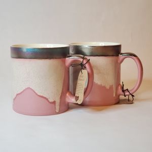 La Rochelle Stoneware Mugs Metallic Rim with Pink